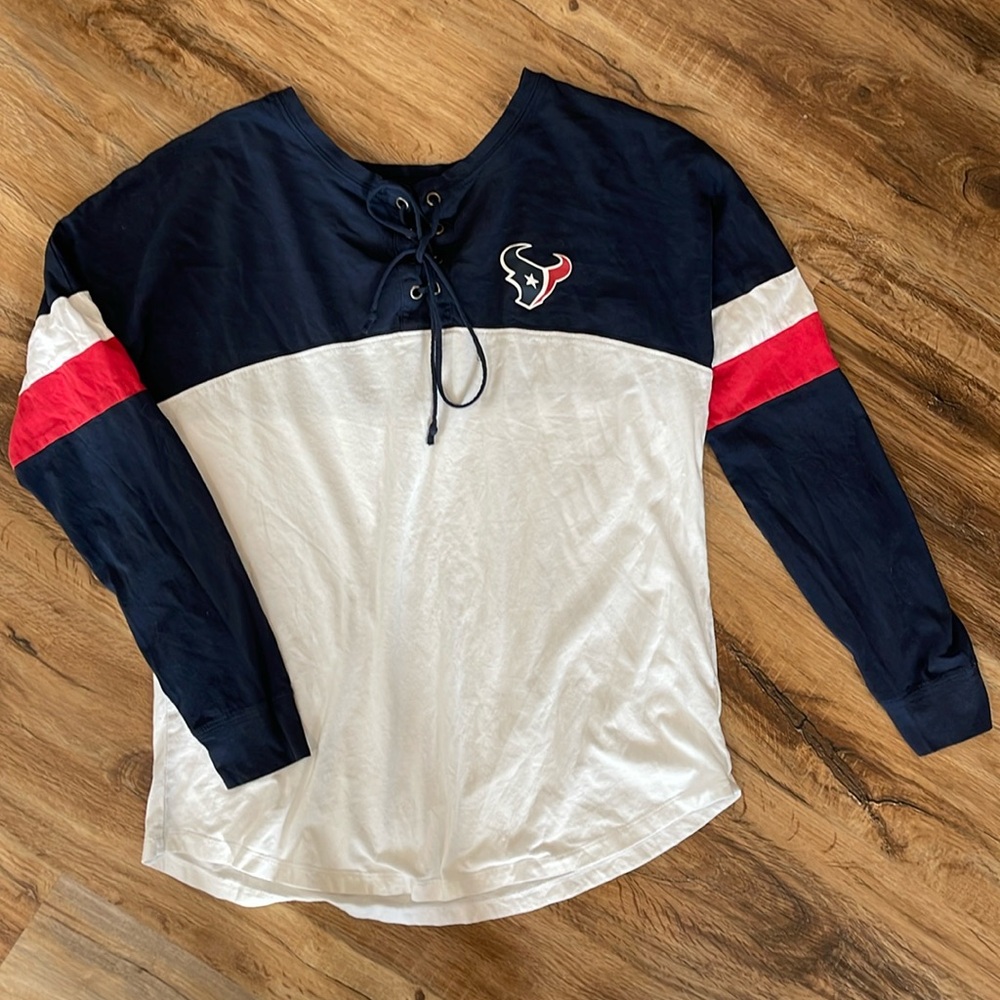 New Era Navy/White Houston Texans Varsity Lace-Up Long Sleeve T-Shirt Sm…